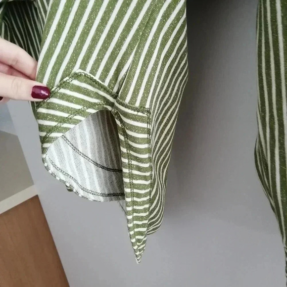 Anthropologie Pilcro Wharfside V Neck Hooded Sweatshirt Green White Stripe Small - Picture 8 of 16